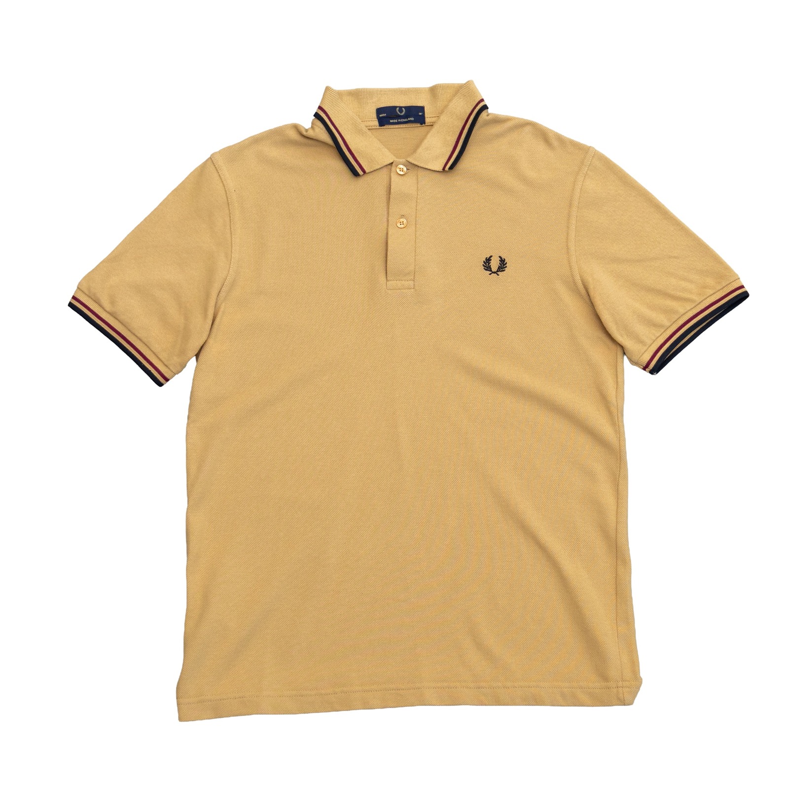 Fred Perry M12 Twin Tipped Polo Shirt Mustard Yellow Made In England Mens 38